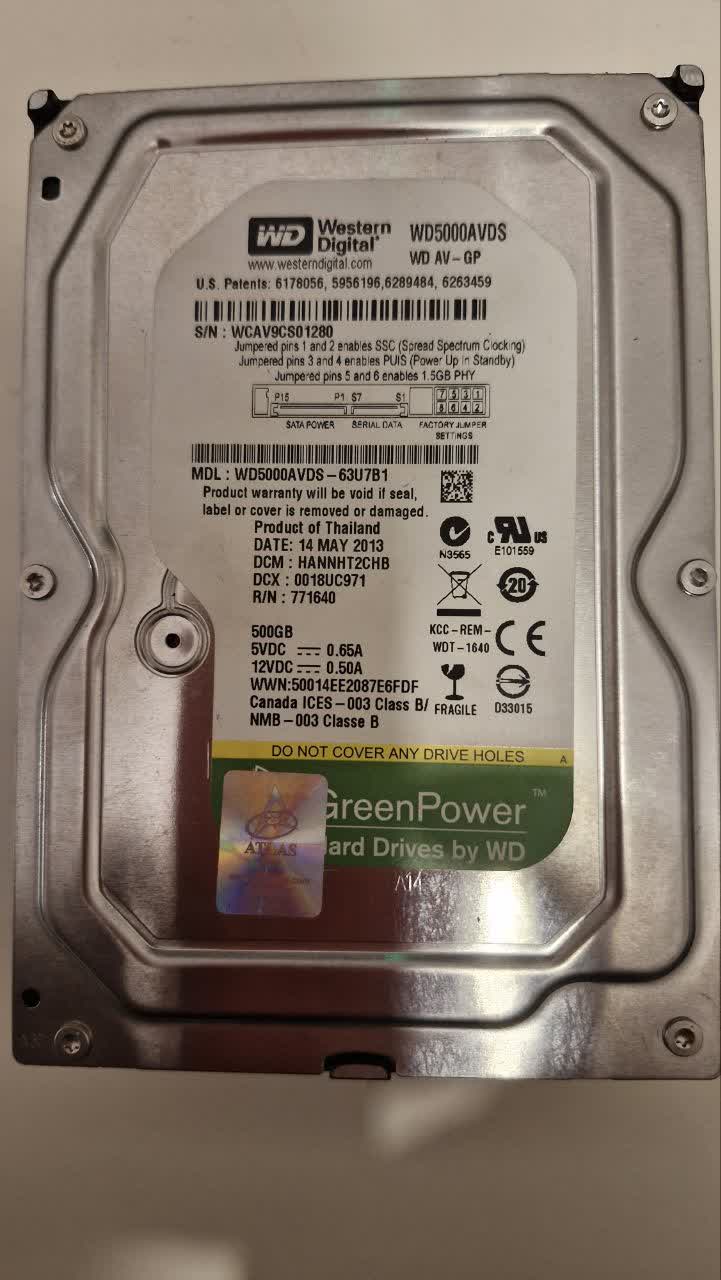 هارد استوک WD Green ظرفیت 500 گیگابایت